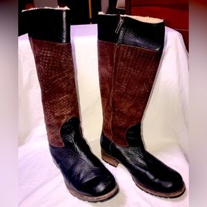 UGG tall heeled leather and suede boots with full shearling lining